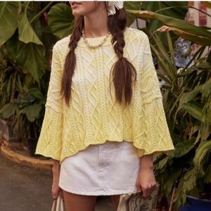 Free People Yellow Ombre Cable Knit Crewneck Sweater